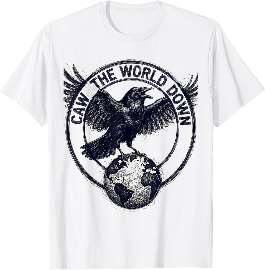 Men's Caw The World Down Crow Graphic Design T-Shirt - White
