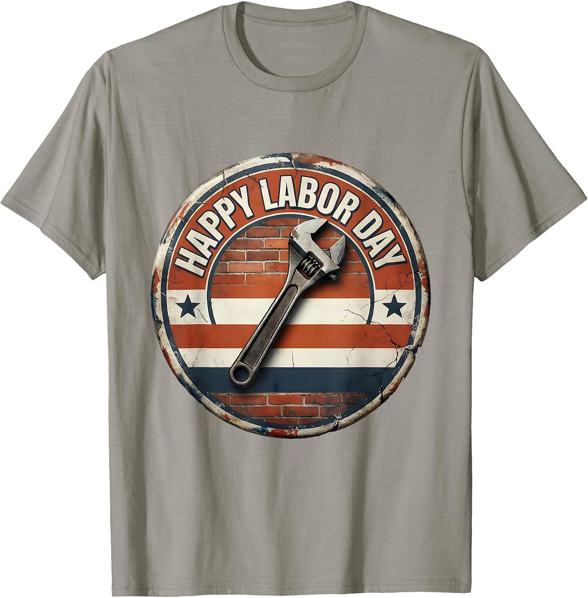 Men's Happy Labor Day Distressed Patriotic Union Worker Badge T-Shirt - Slate Grey