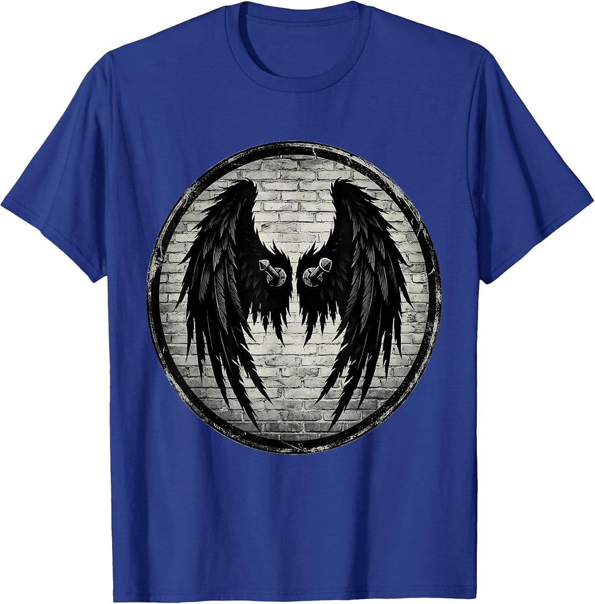 Men's Grunge Torn Angel Wings Pinned to Wall Art T-Shirt - Royal Blue