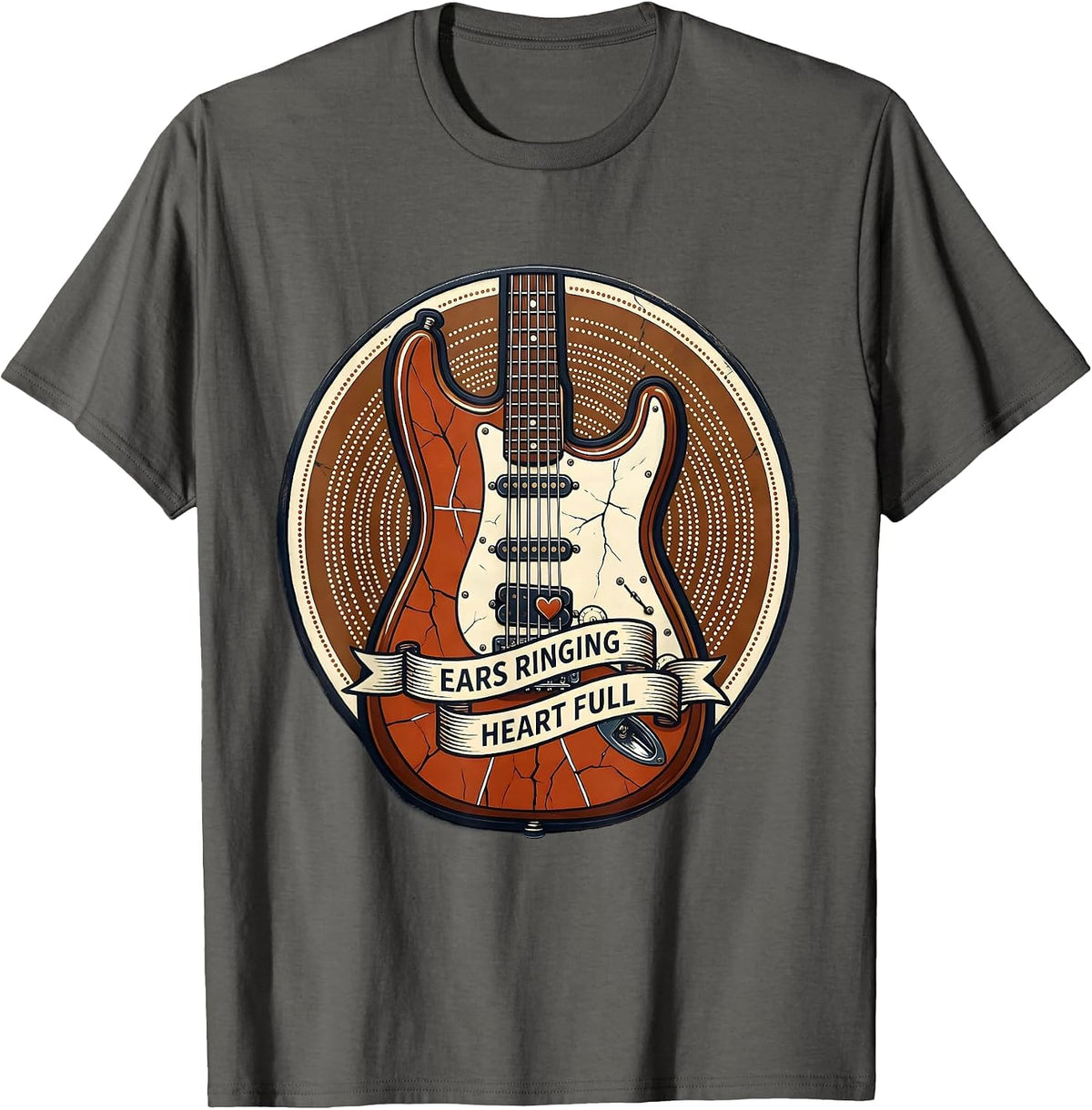Men's Ears Ringing Heart Full Concert Music Design T-Shirt - Asphalt Grey