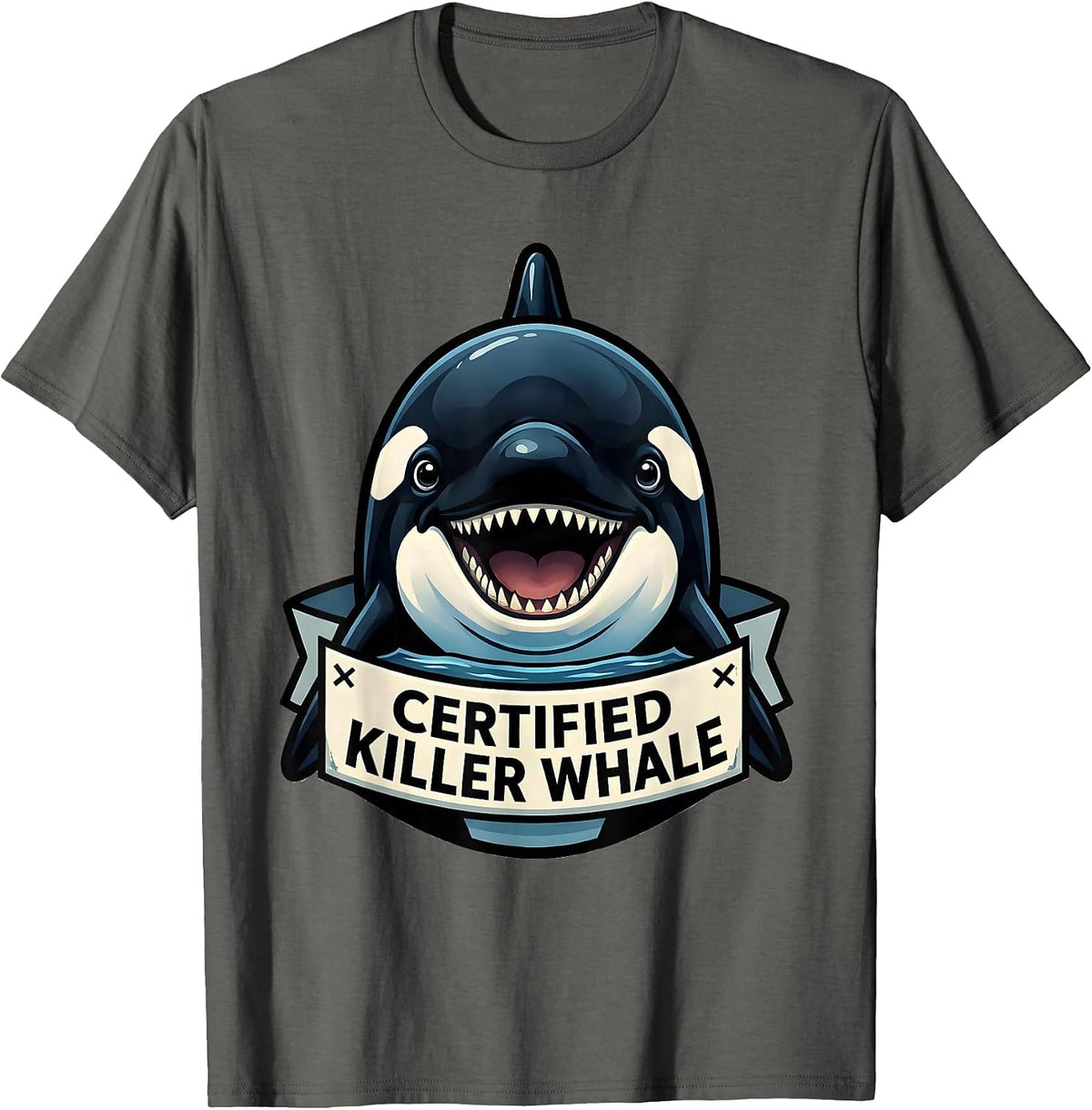 Certified Killer Whale Cartoon Orca Ocean Wildlife Lover T-Shirt - Asphalt Grey