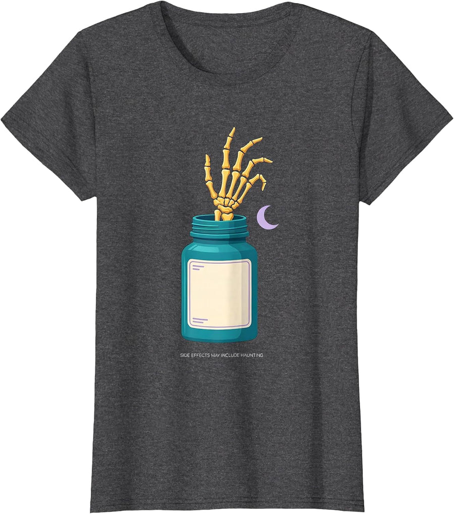 Women's Side Effects May Include Haunting Funny Pharmacy Tech T-Shirt - Dark Heather Grey