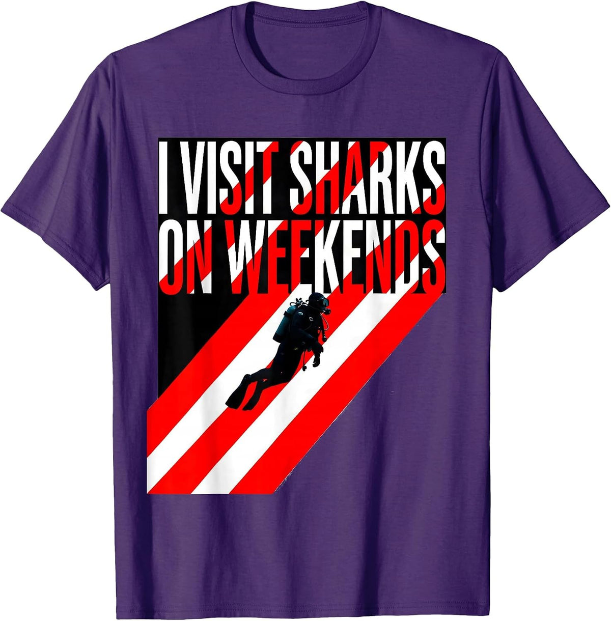 Men's I Visit Sharks On Weekends Funny Scuba Diver Humor T-Shirt - Purple
