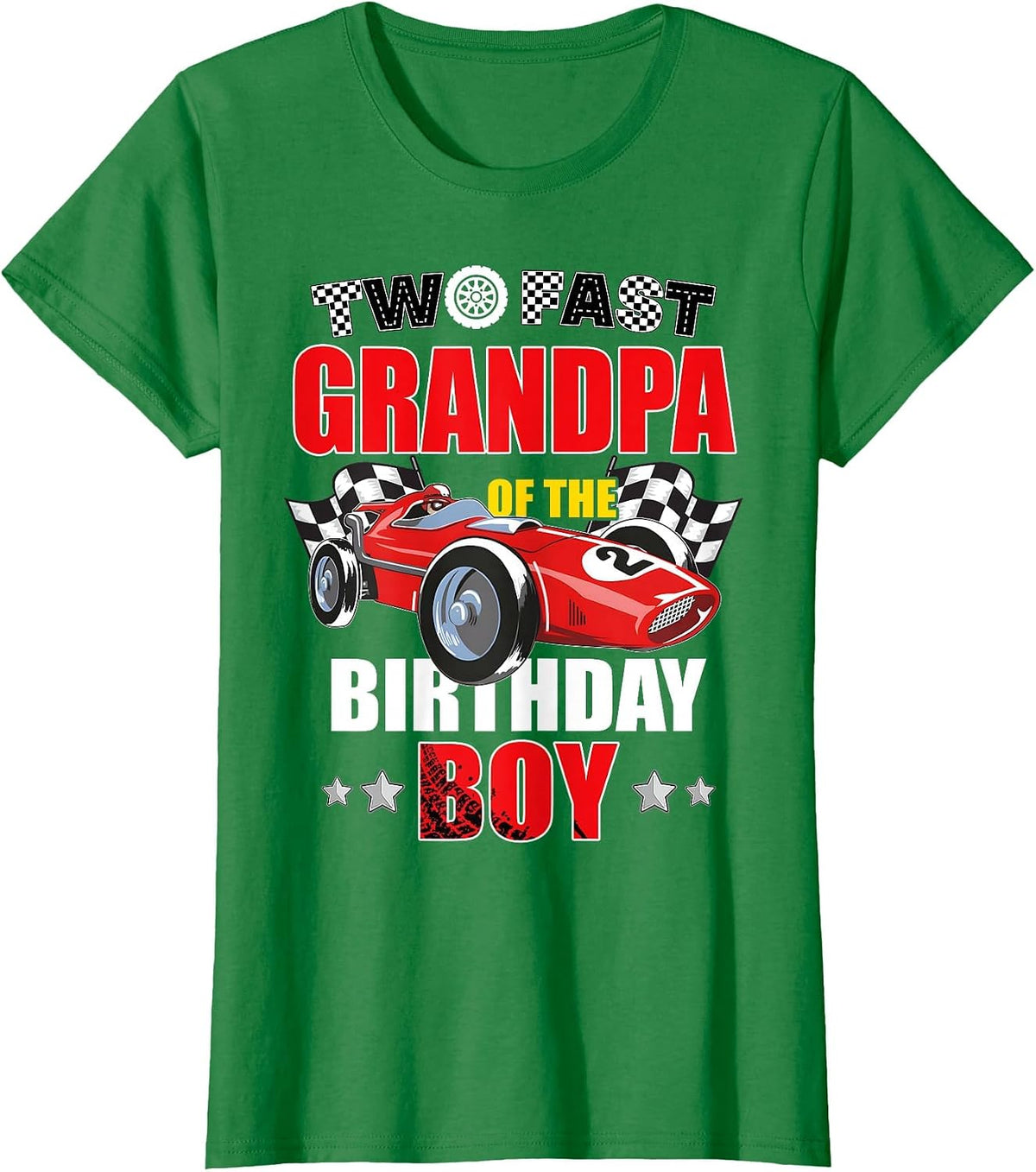 Grandpa of The Two Fast 2nd Birthday Boy Racing Car Family T-Shirt, Women, Kelly Green, X-Small - As Pictured
