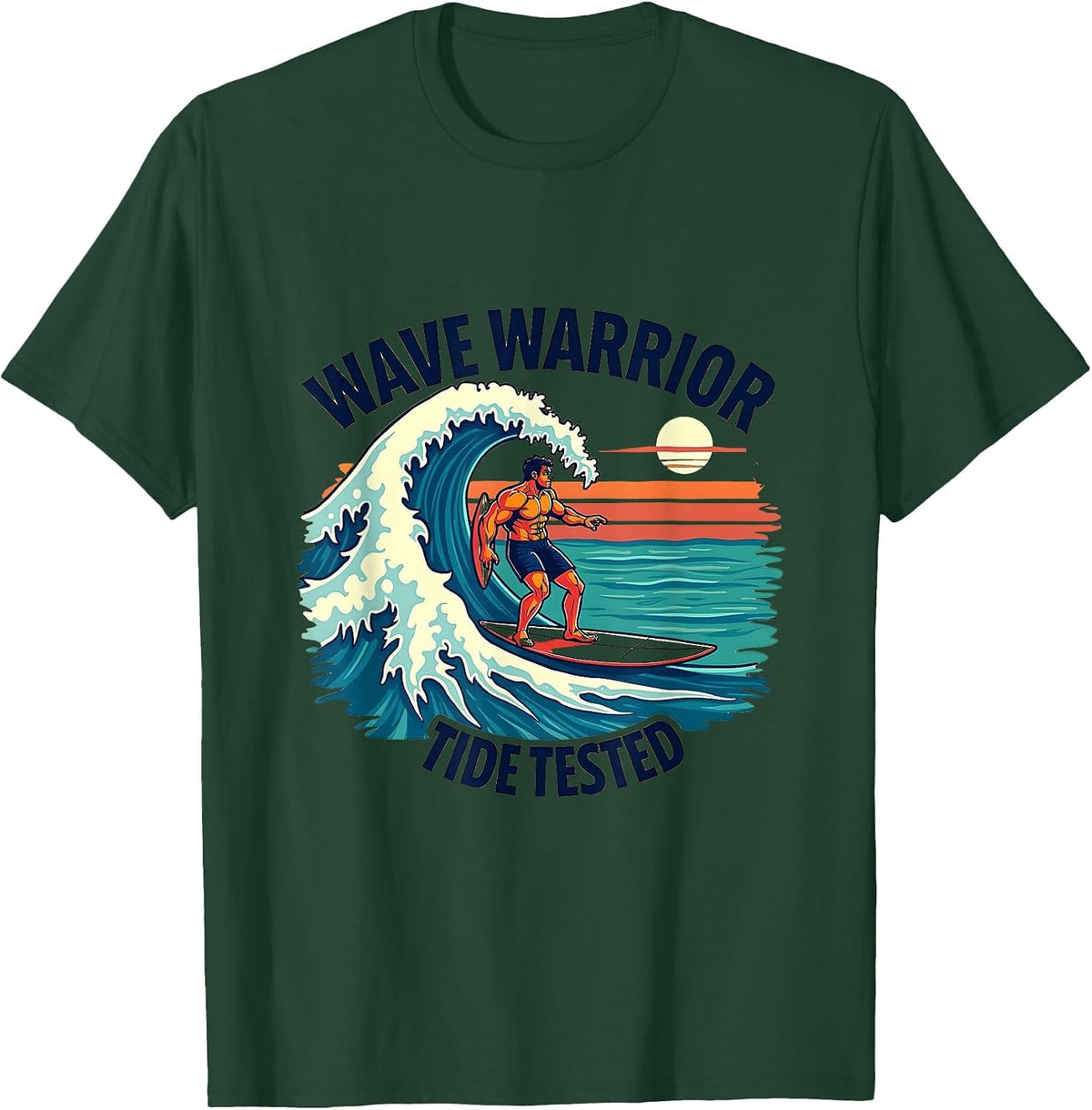 Wave Warrior Tide Tested Surf Design T-Shirt - Dark Green