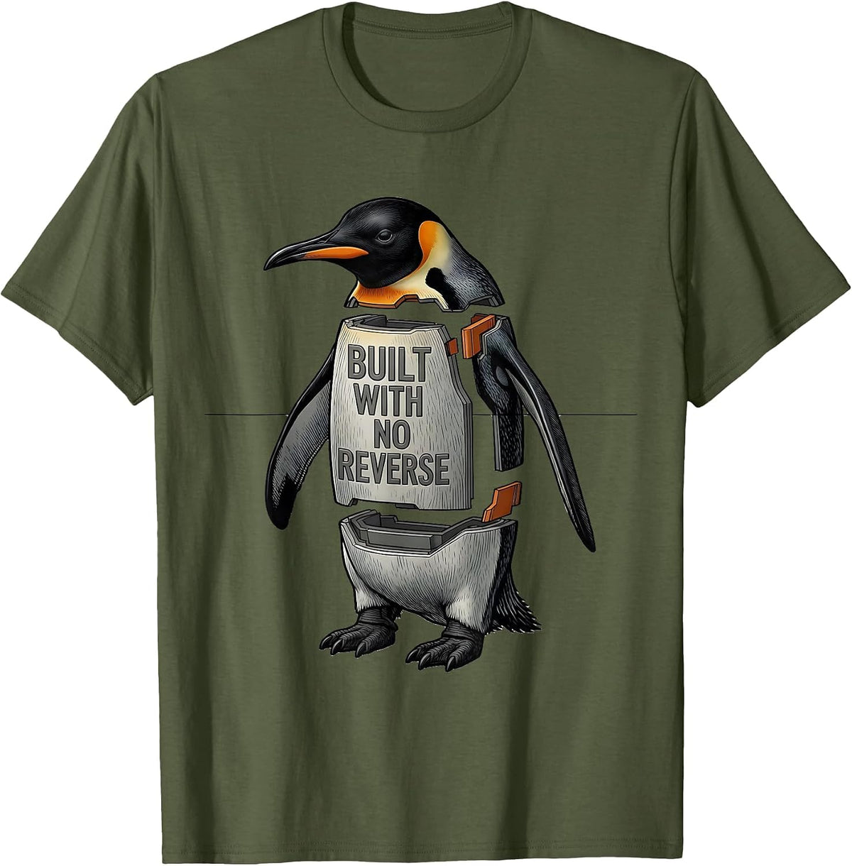 Built With No Reverse Funny Penguin Martial Arts Dark Humor T-Shirt - Olive Green