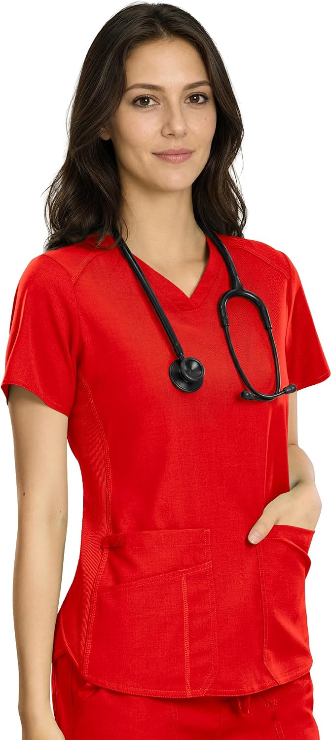 Scrubs Top for Women, V-Neck Top Scrubs, Modern Fit - Red