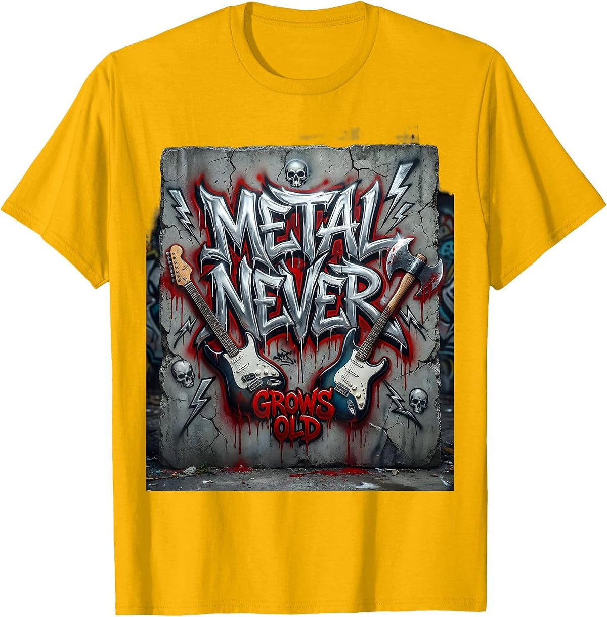 Metal Never Grows Old Heavy Metal Band Design T-Shirt - Golden Yellow