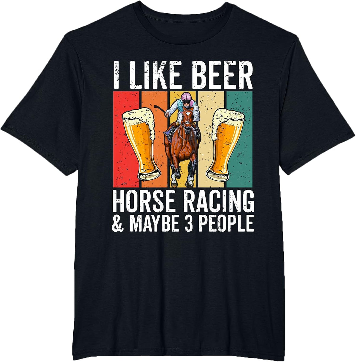Retro Derby Day Party Funny I Like Beer and Horse Racing T-Shirt - Black