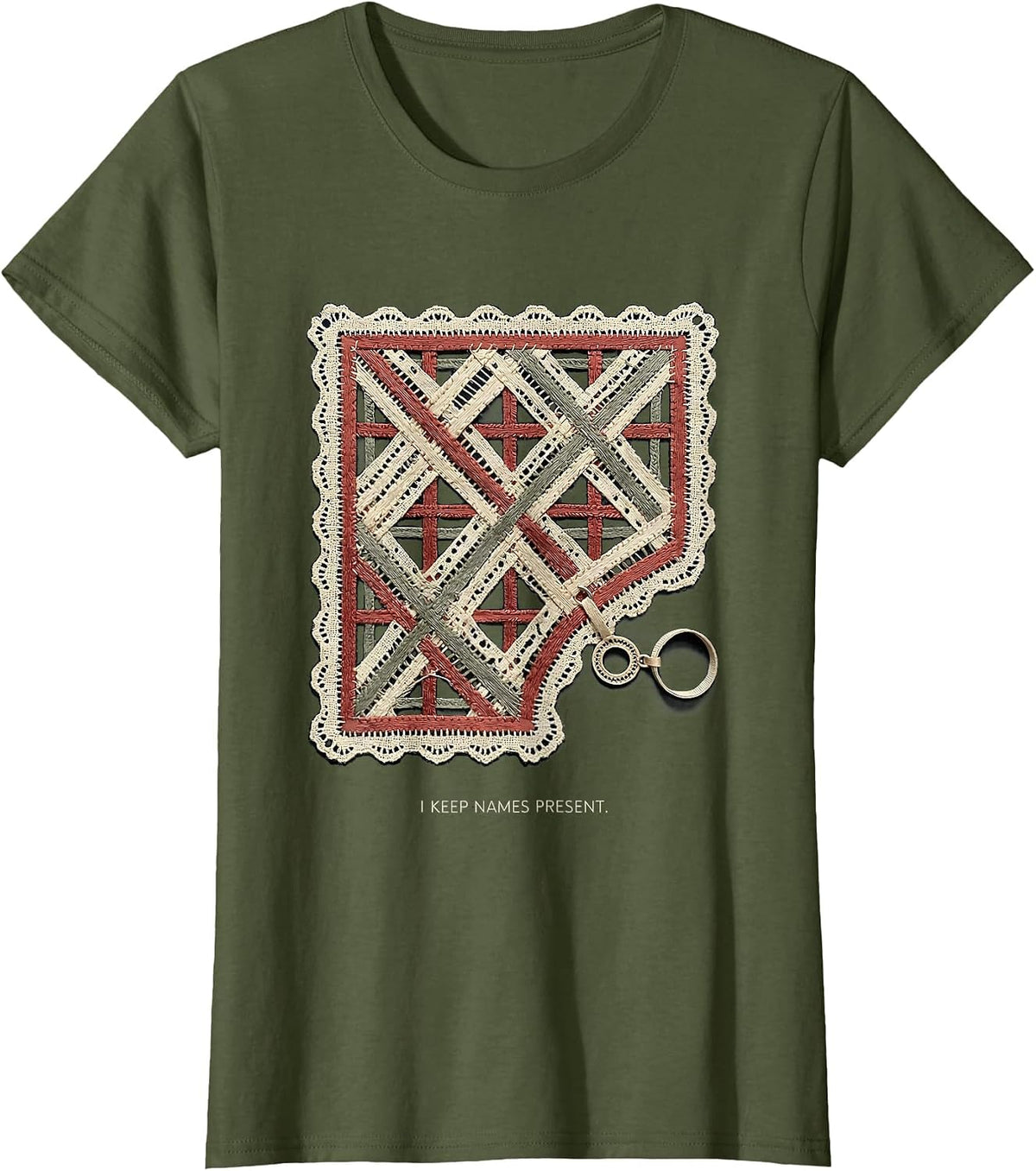 Women's I Keep Names Present Retro Kindness Inclusion Positivity T-Shirt - Olive Green