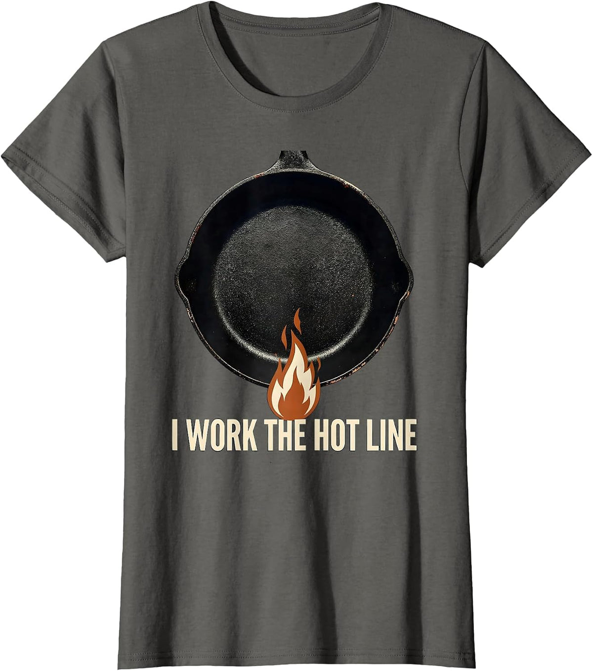 Women's I Work The Hot Line Vintage Funny Chef Line Cook Kitchen T-Shirt - Asphalt Grey