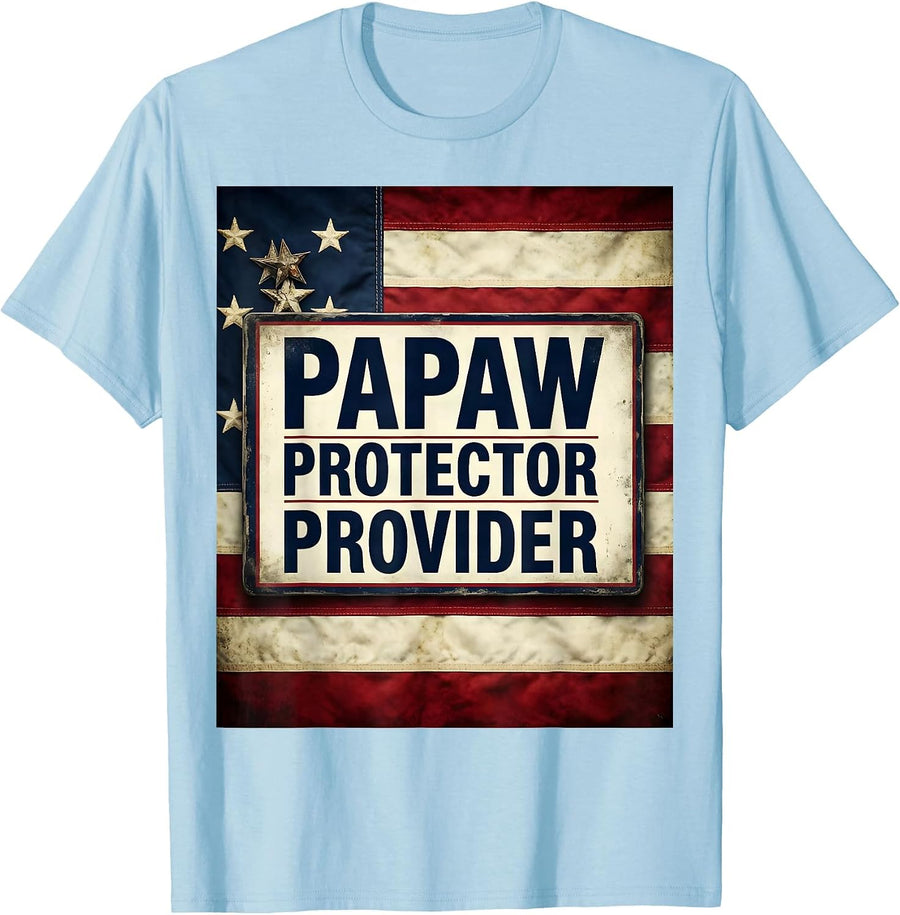 Men's Papaw Protector Provider Patriotic American Flag Father's T-Shirt - Baby Blue