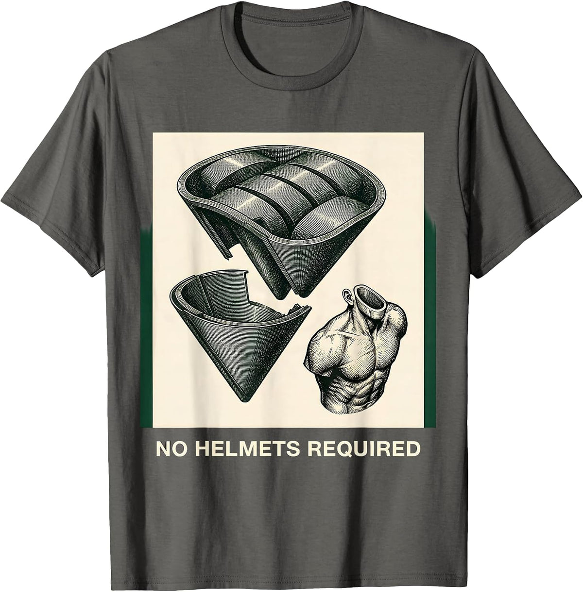 No Helmets Required Crosshatch Etching South African Bokke T-Shirt - Asphalt Grey