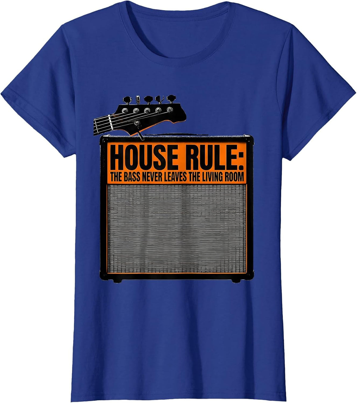 Women's House Rule: The Bass Never Leaves The Living Room Funny T-Shirt - Royal Blue