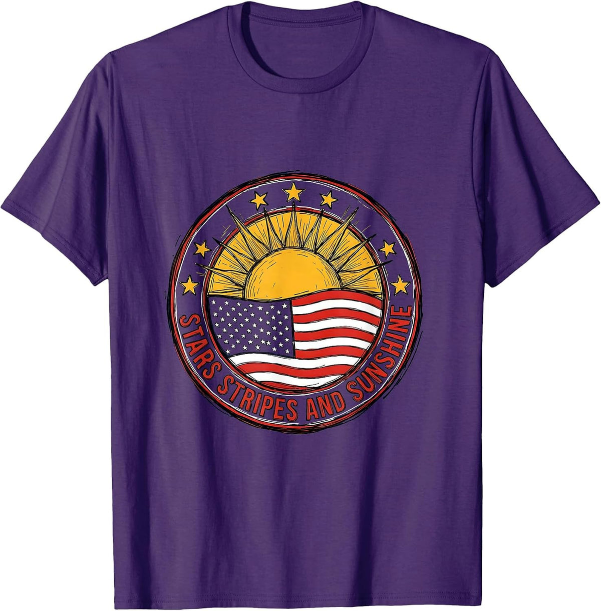 Men's Stars Stripes and Sunshine USA Patriotic Design T-Shirt - Purple