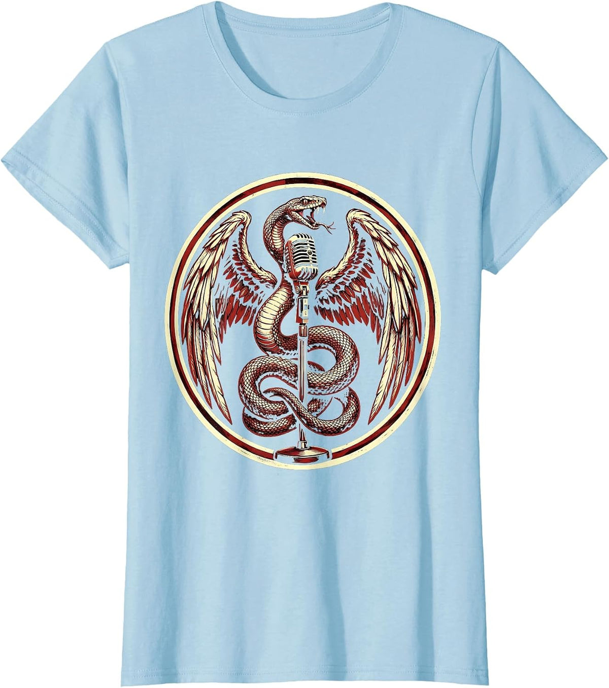Women's Winged Serpent Microphone Rock Band Graphic T-Shirt - Baby Blue
