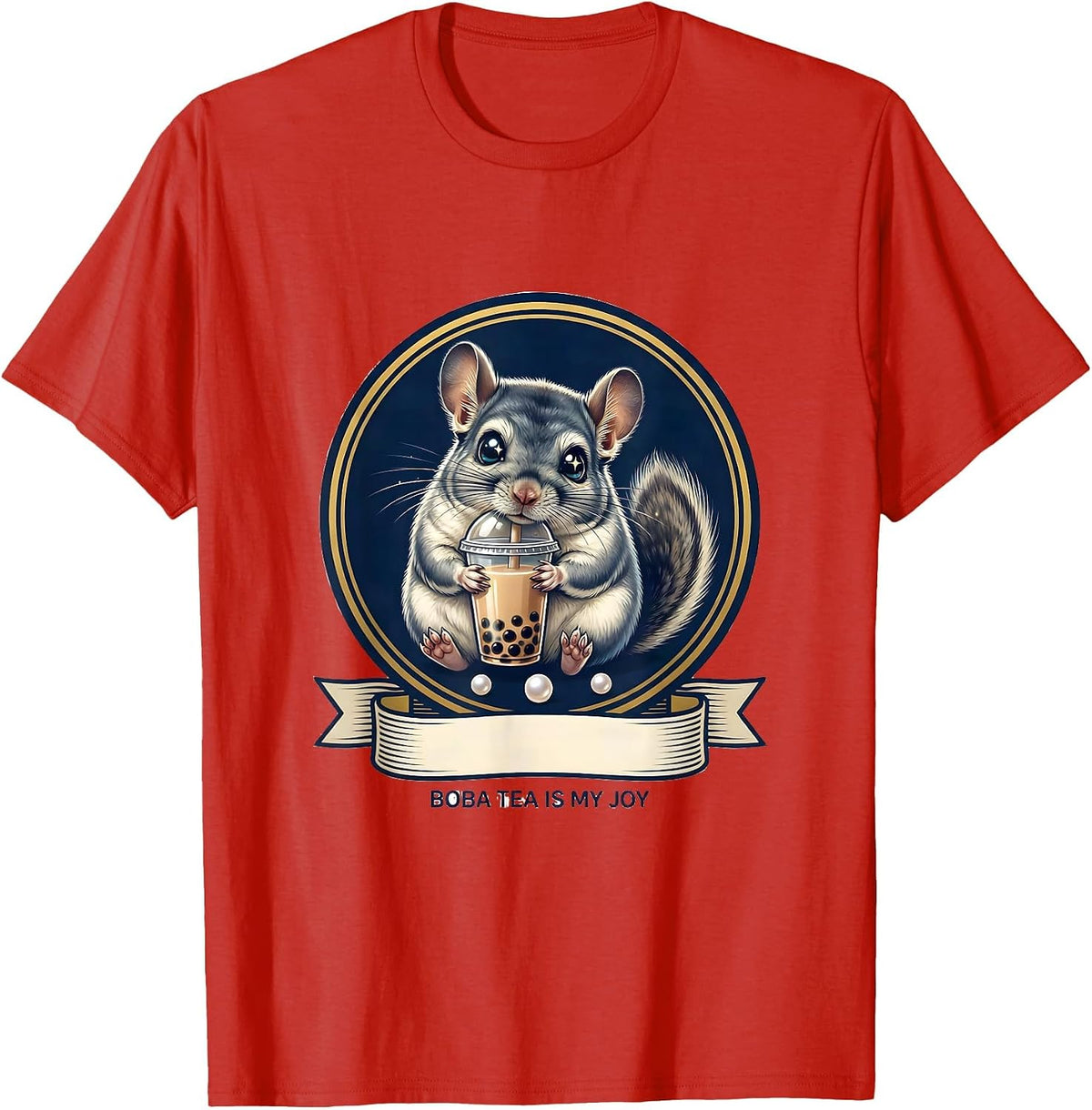 Men's Boba Tea Is My Joy Cute Kawaii Chinchilla Animal Lover Gift T-Shirt - Red