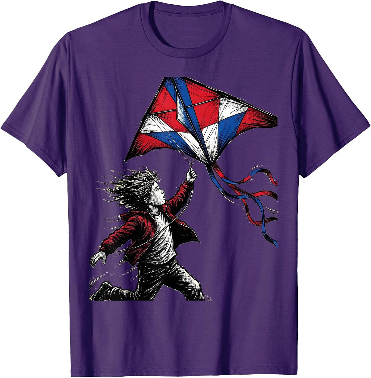 Red White and Blue Kite Launch Graphic T-Shirt - Purple