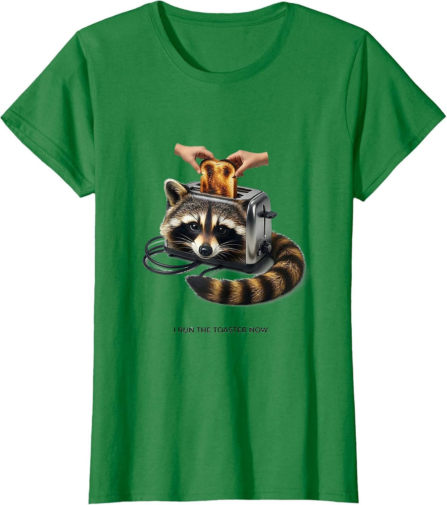 Women's I Run The Toaster Now Funny Raccoon Trash Panda Meme Humor T-Shirt - Kelly Green