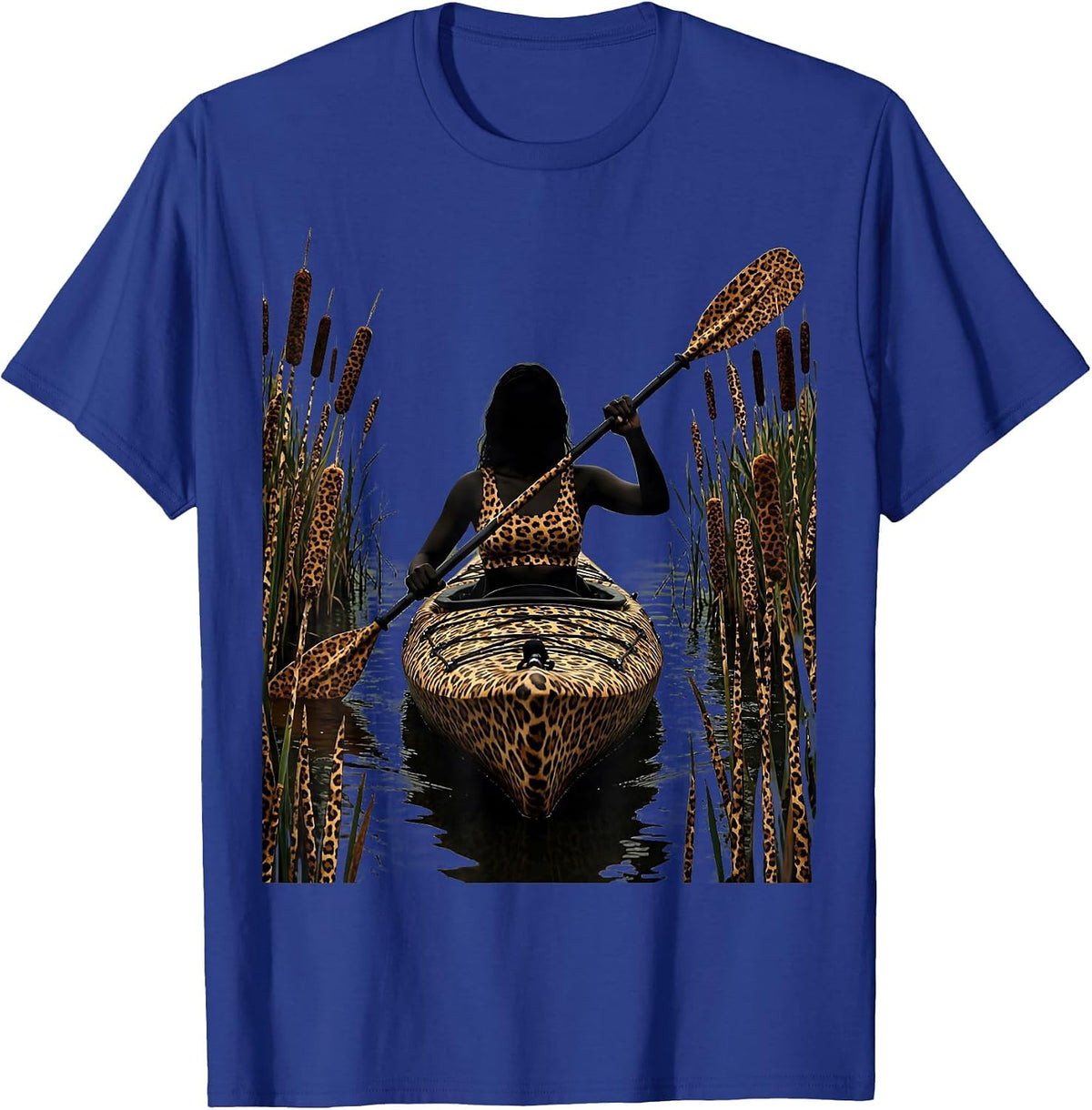 Camo Marsh Kayaking Outdoor Adventure Graphic T-Shirt - Royal Blue