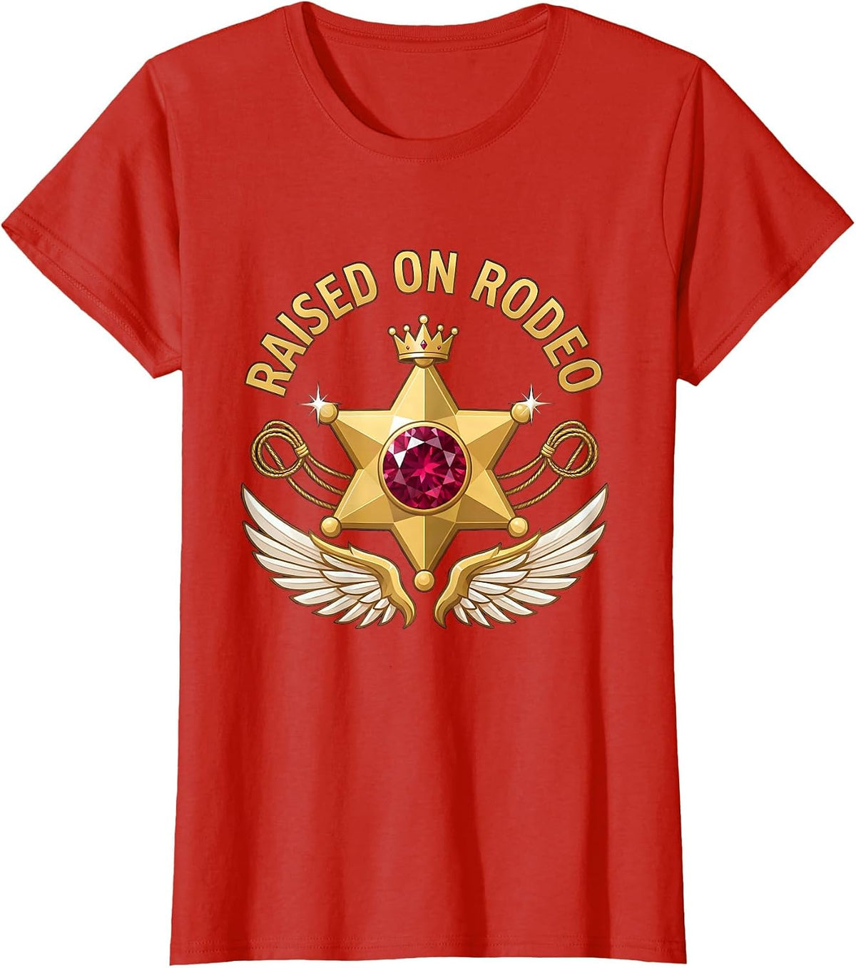 Raised on Rodeo Cowboy Western Design T-Shirt - Red