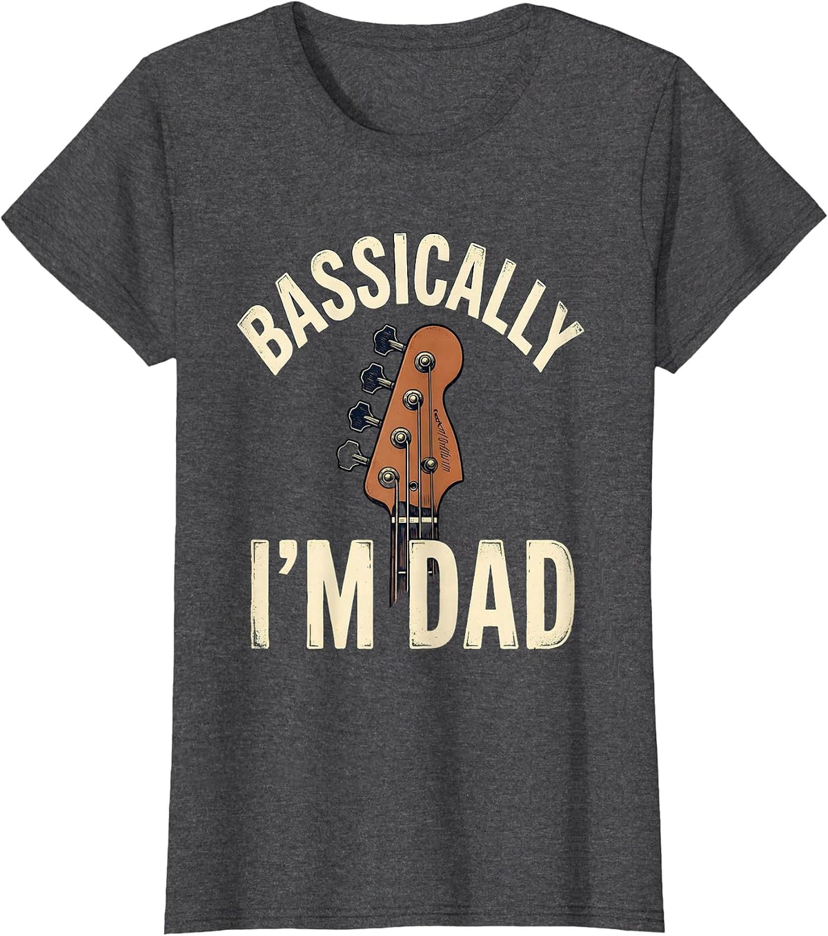 Women's Bassically I'm Dad Vintage Guitar Dad Humor Father's Day T-Shirt - Dark Heather Grey