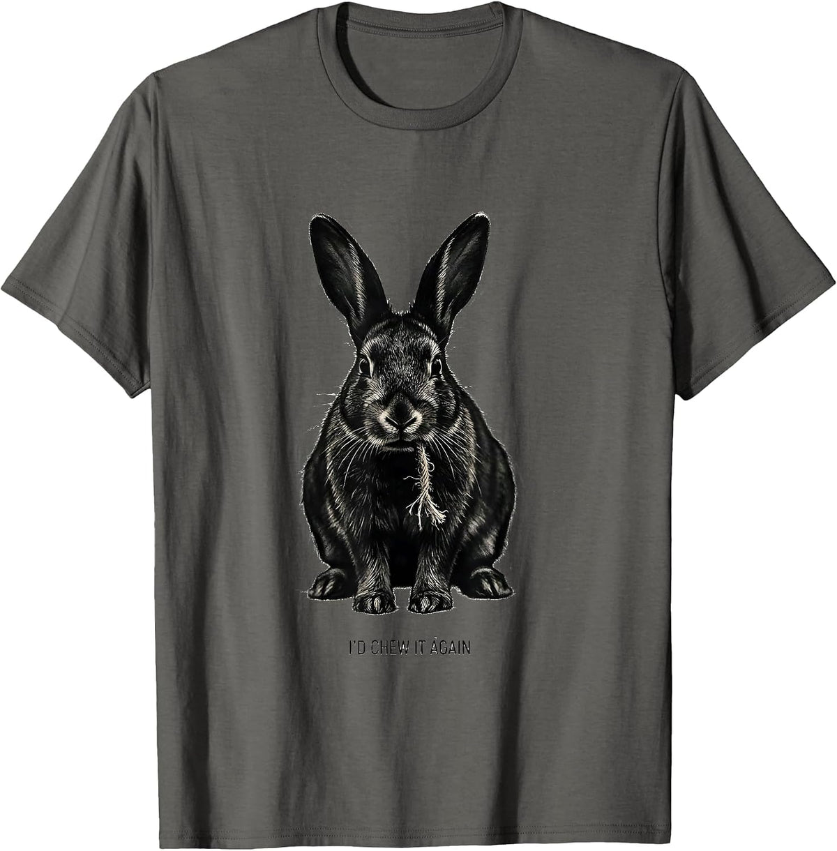 Men's I'd Chew It Again Funny Rabbit Animal Lover Pet Owner Humor T-Shirt - Asphalt Grey
