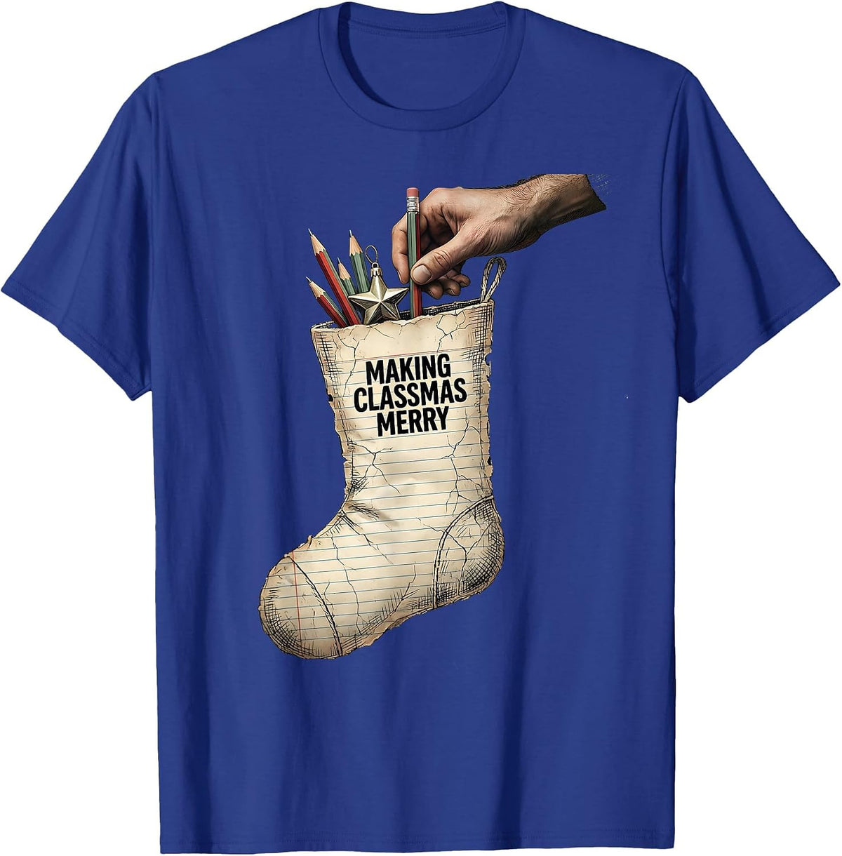 Men's Making Classmas Merry Distressed Teacher Christmas Classroom T-Shirt - Royal Blue