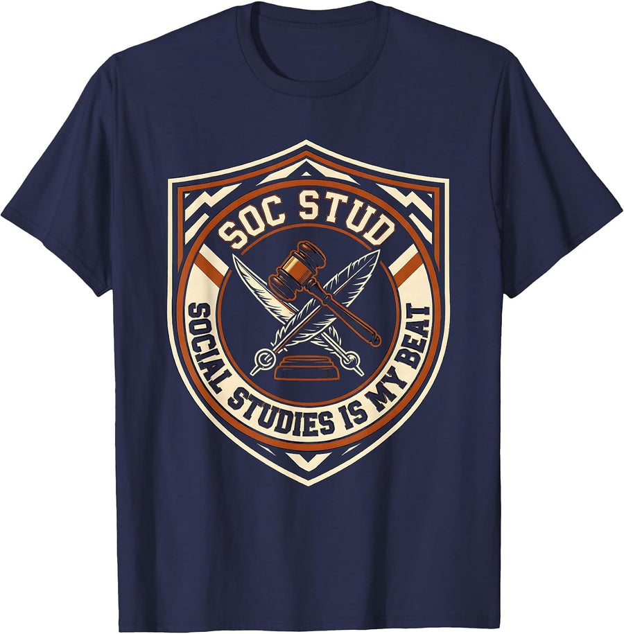 Social Studies Is My Beat Funny Teacher Back To School T-Shirt - Navy Blue