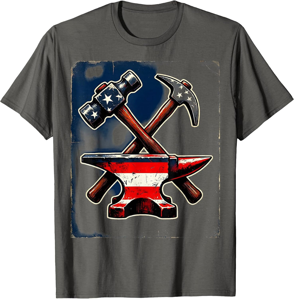Labor Day Blacksmith Anvil Graphic Design T-Shirt - Asphalt Grey