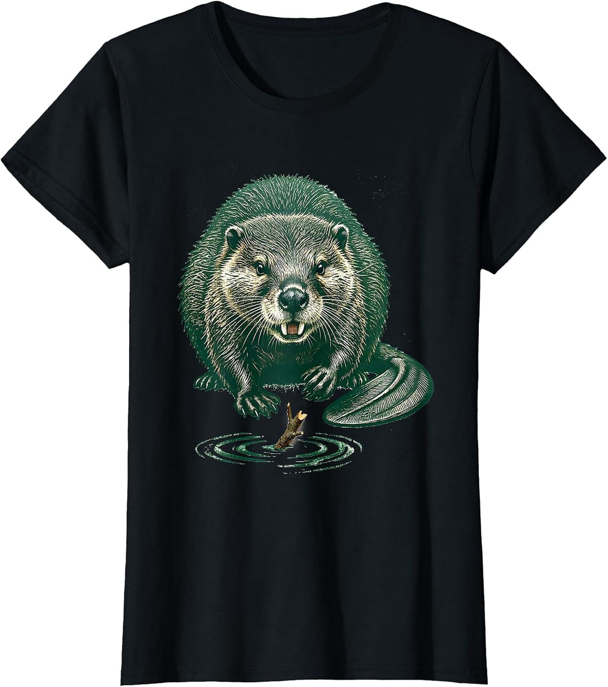 Women's Oversized Beaver Rubber Stamp Adult Humor Gift T-Shirt - Black
