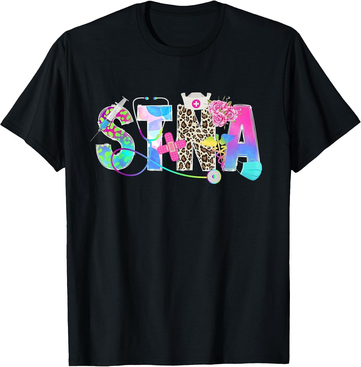 STNA State Tested Nursing Assistant Cute STNA Nurse T-Shirt - Black