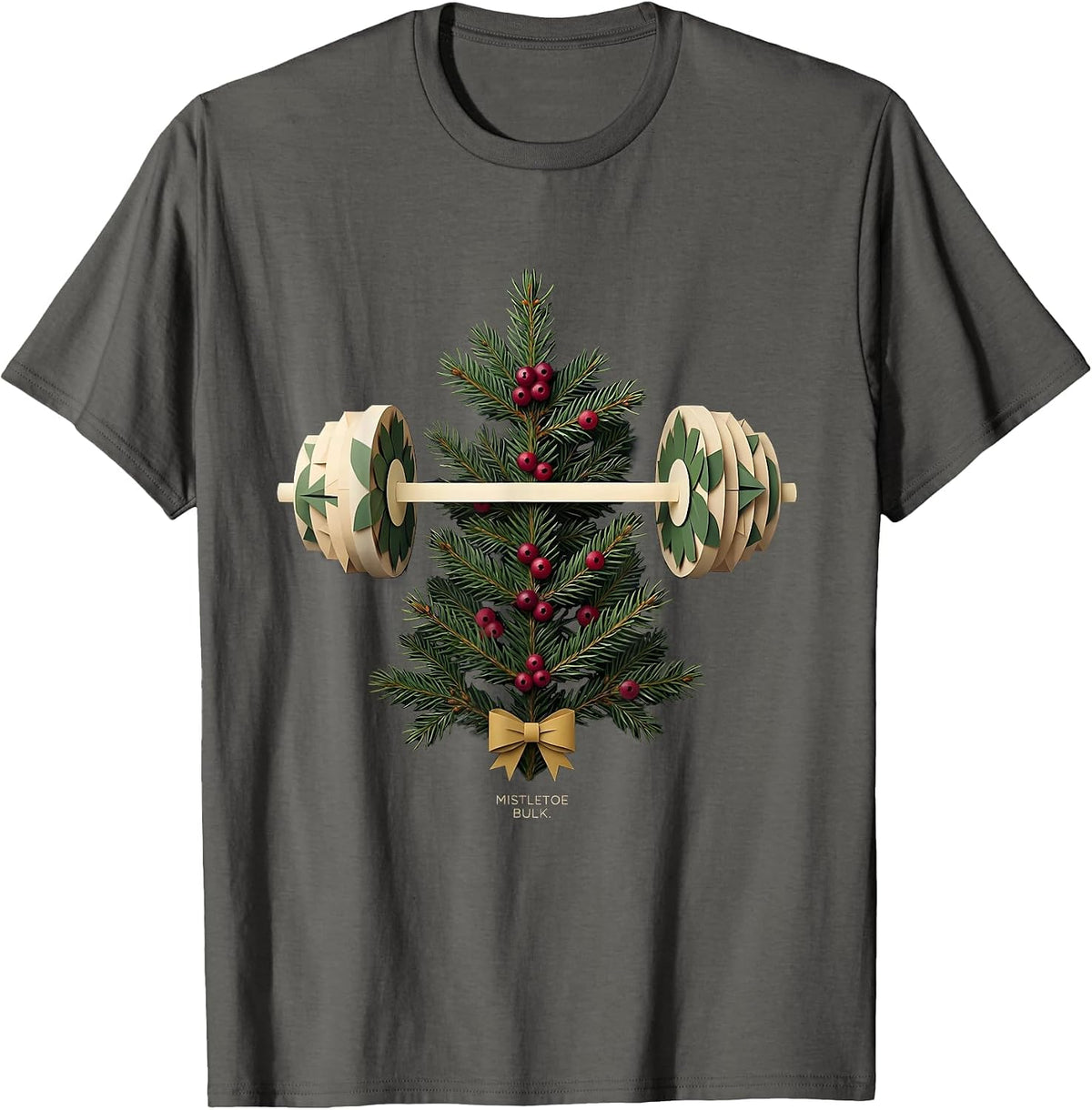 Mistletoe Bulk Funny Christmas Gym Weightlifting Fitness T-Shirt - Asphalt Grey