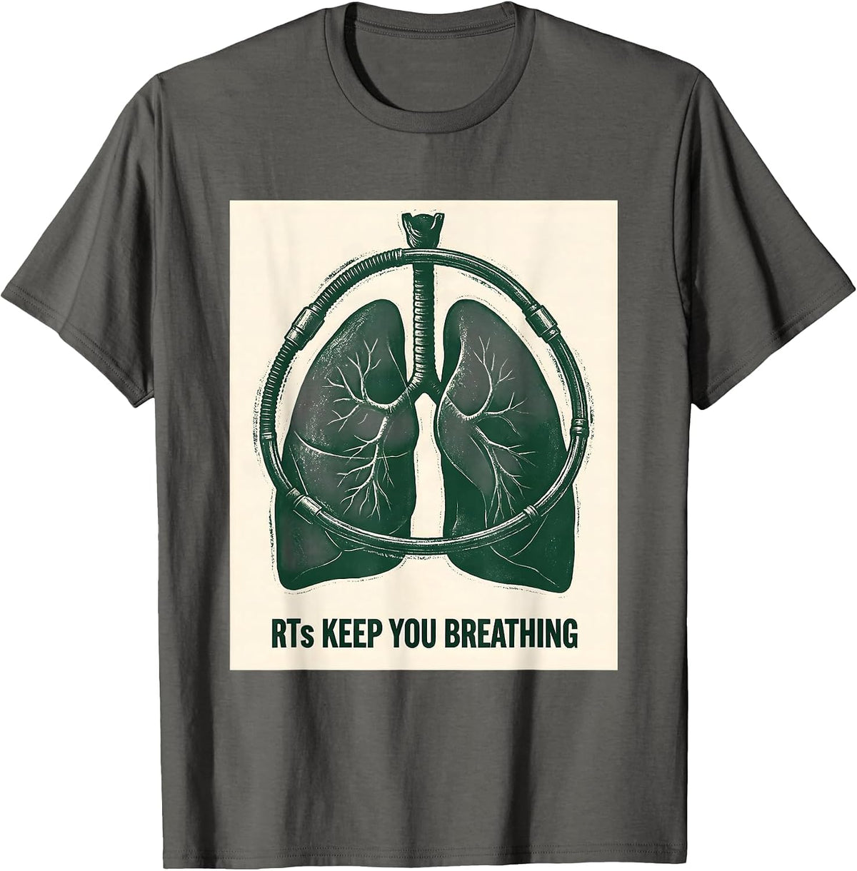 Men's RTs Keep You Breathing Rubber Stamp Respiratory Therapist T-Shirt - Asphalt Grey
