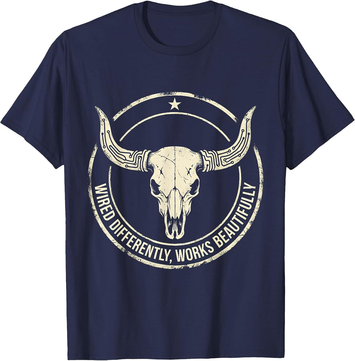 Wired Differently Works Beautifully Neurodiversity T-Shirt - Navy Blue
