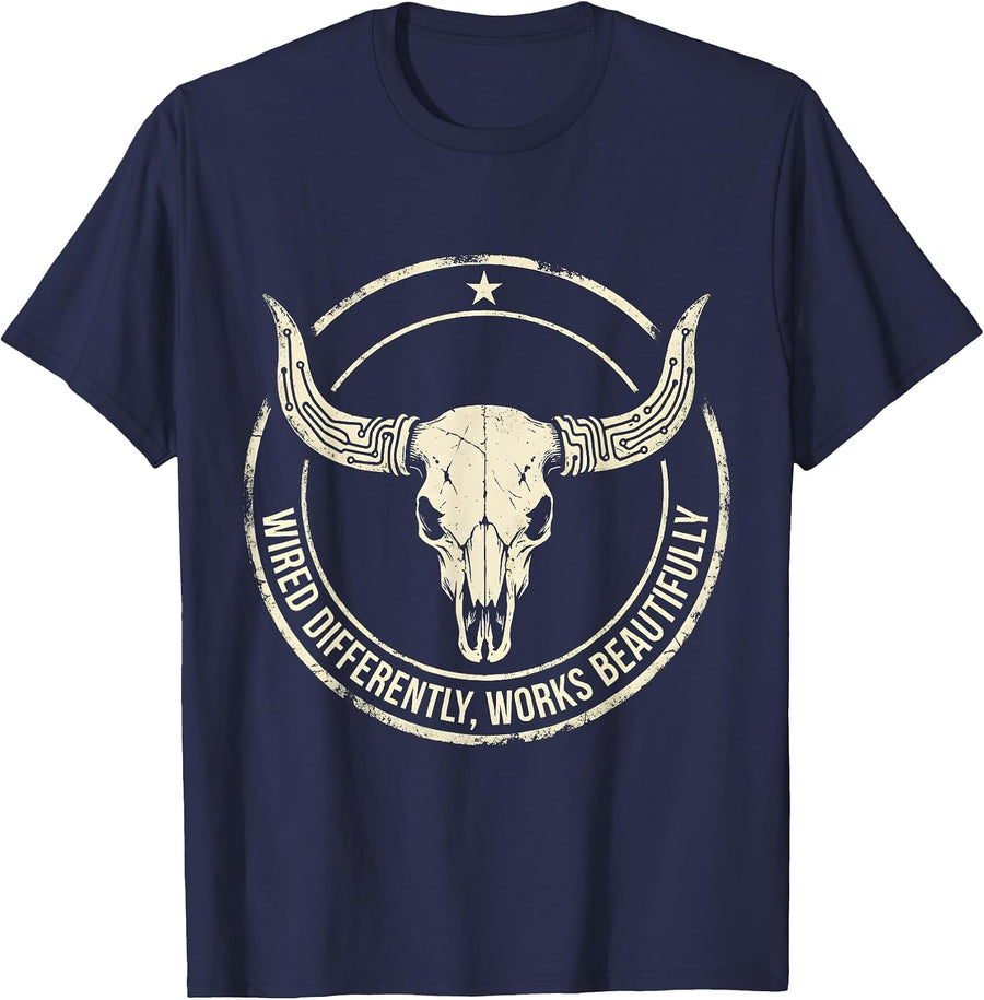Wired Differently Works Beautifully Neurodiversity T-Shirt - Navy Blue