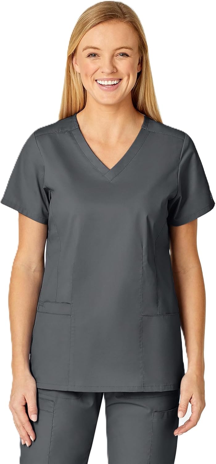 WINK WonderWORK Women's Shaped V-Neck Scrub Top - Pewter