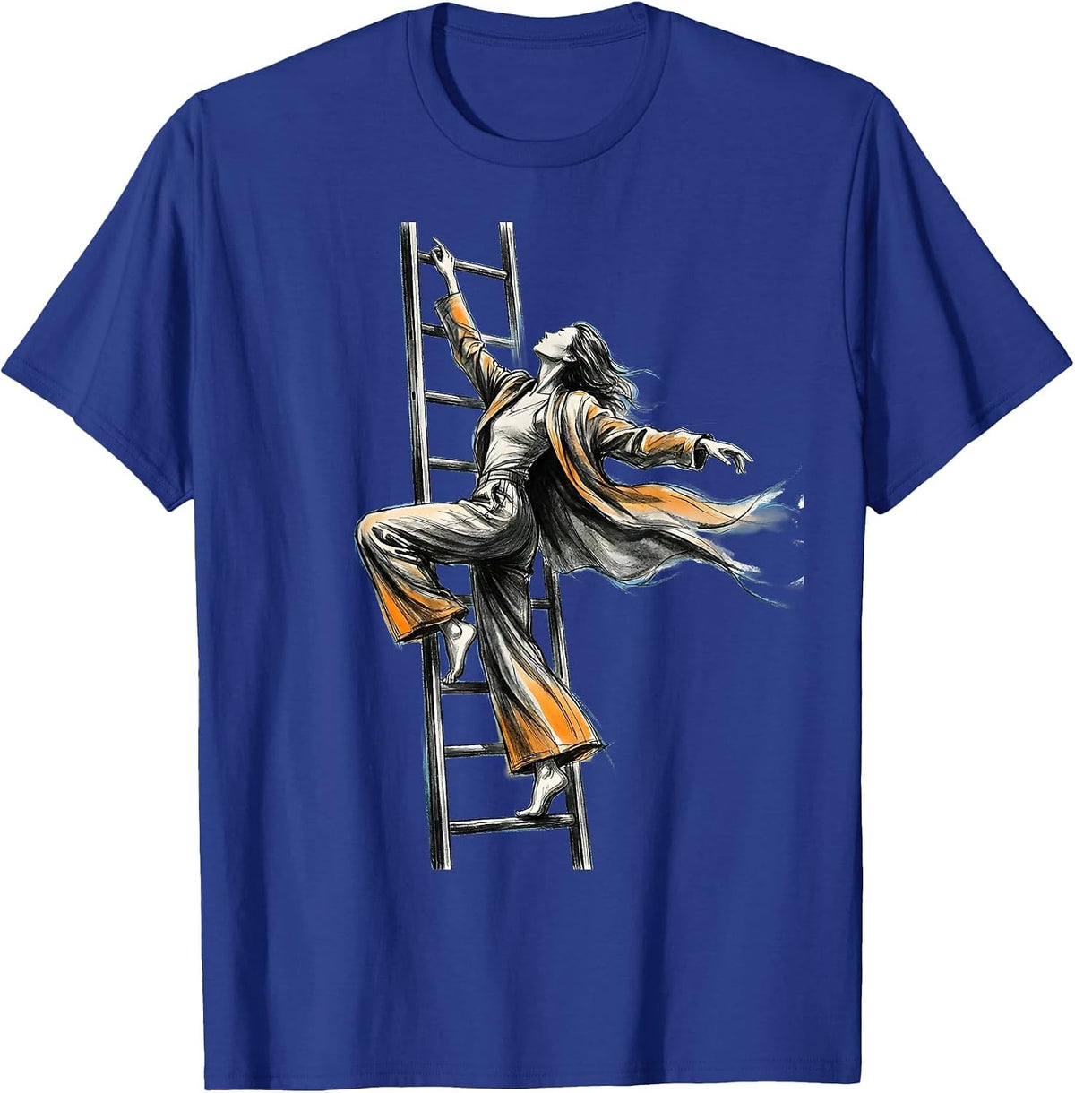 Woman Climbing Ladder Into Open Sky Graphic T-Shirt - Royal Blue