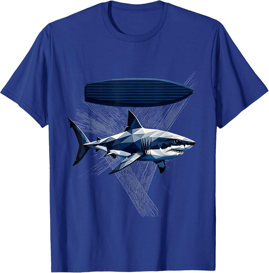 Shark Silhouette Under Surfboard Shadow T-Shirt - Royal Blue