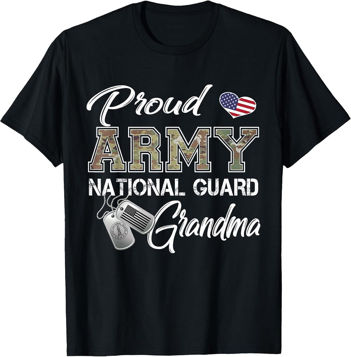 Proud Army National Guard Grandma Military Pride T-Shirt - Black