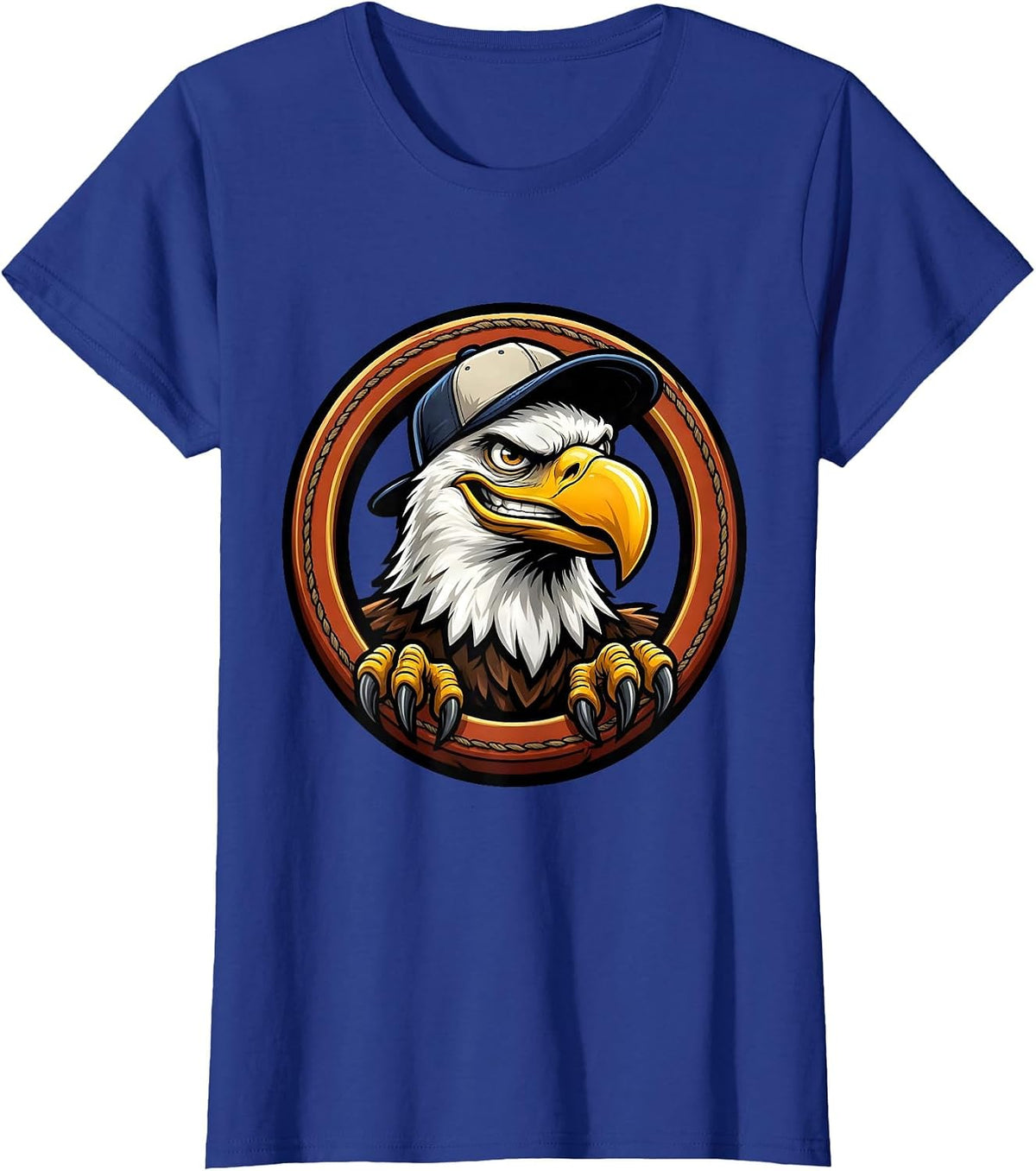 Women's Bald Eagle Backwards Baseball Cap Funny Graphic T-Shirt - Royal Blue