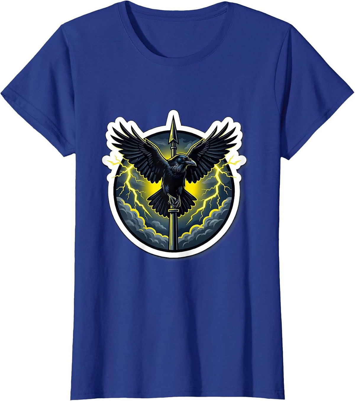 Women's Crow on Lightning Rod Storm Illustration T-Shirt - Royal Blue