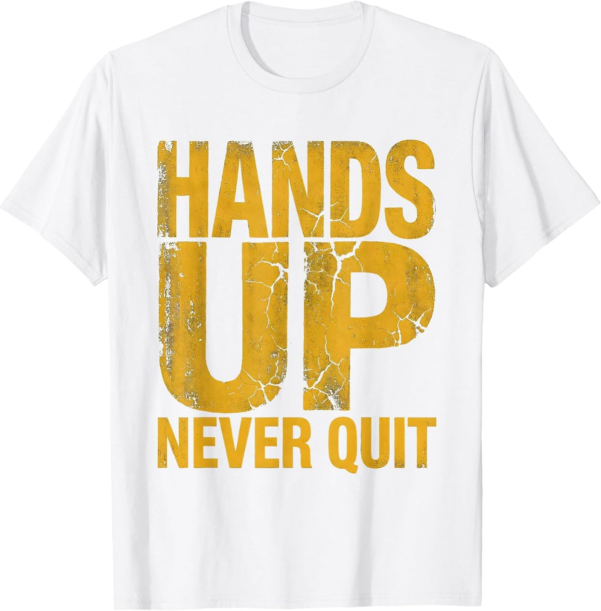 Hands Up Never Quit Boxing Fighter Design T-Shirt, Men, White, Large - As Pictured