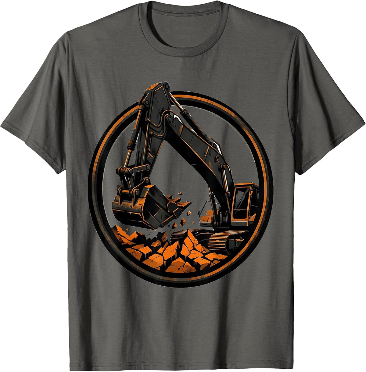 Excavator Digging Cracked Earth Graphic T-Shirt - Asphalt Grey