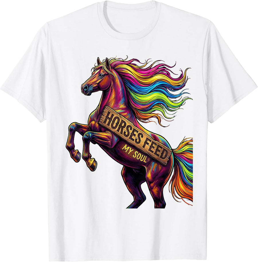 Men's Horses Feed My Soul Equestrian Design T-Shirt - White