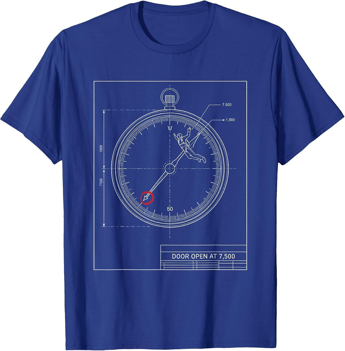Door Open At 7,500 Funny Skydiving Adventure Humor T-Shirt - Royal Blue