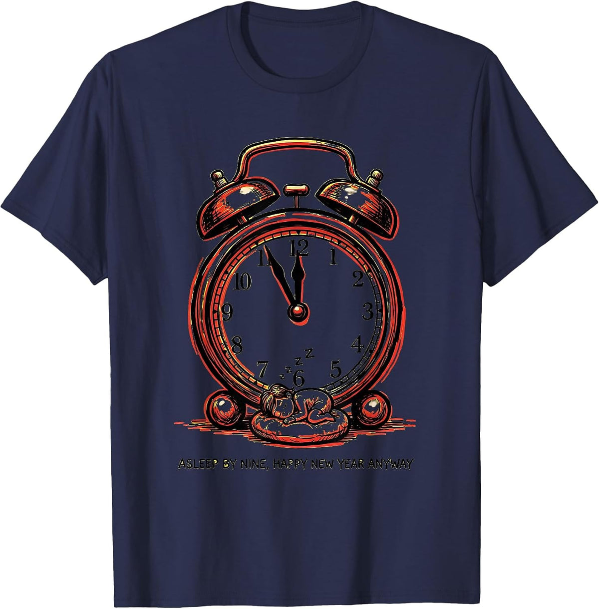 Men's Asleep By Nine Happy New Year Anyway Family Matching Cozy T-Shirt - Navy Blue