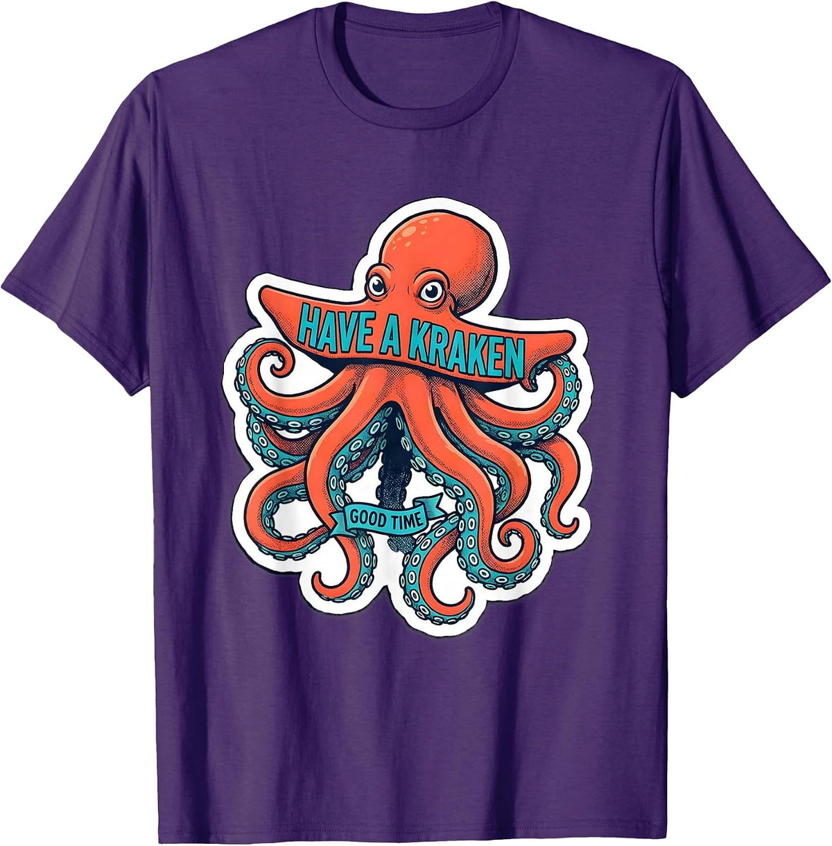 Men's Have a Kraken Good Time Whimsical Octopus Lover Sticker T-Shirt - Purple