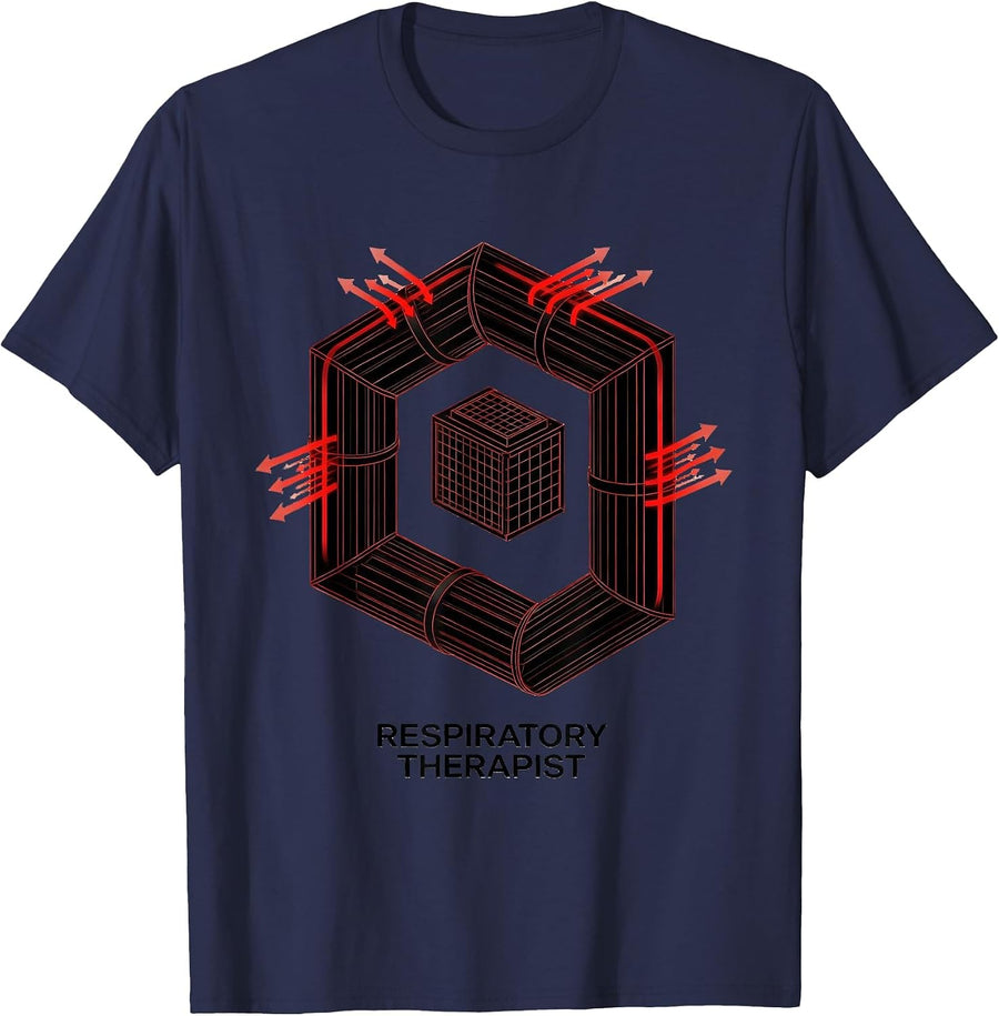 Respiratory Therapist Geometric RT Professional Pride T-Shirt - Navy Blue
