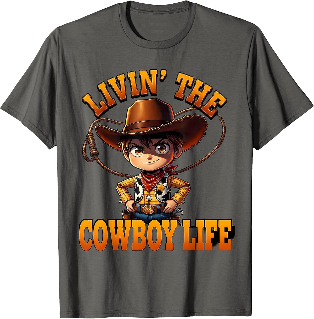 Livin' the Cowboy Life Western Design T-Shirt - Asphalt Grey